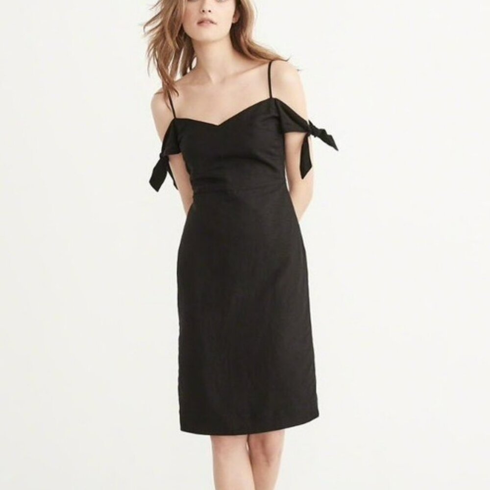 Abercrombie Fitch AF Black Cold Shoulder Strap Tie Sweetheart Sheath Dress XS 0